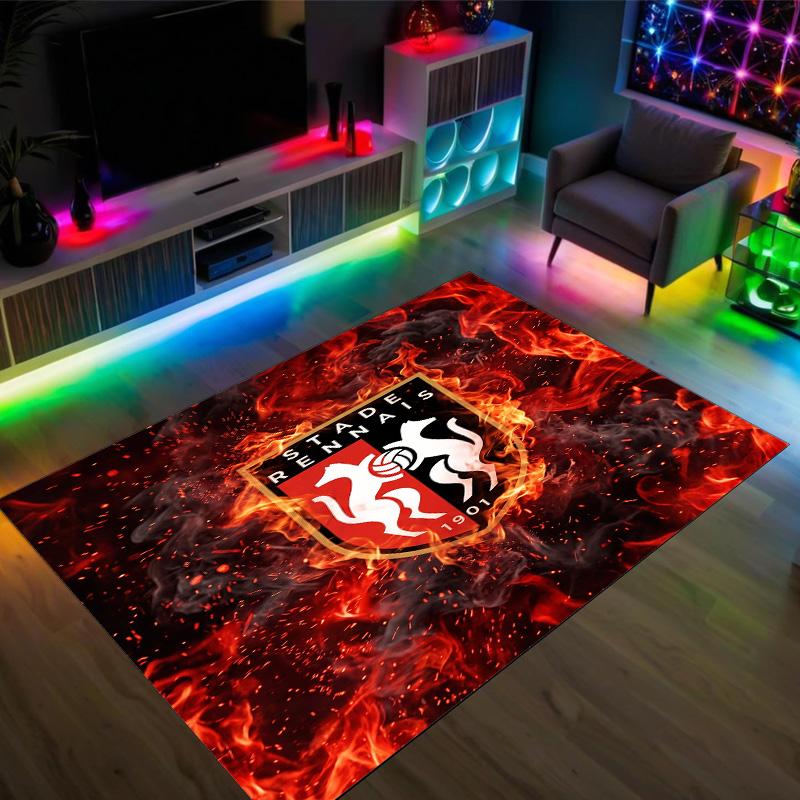 Stade Rennais FC Design Crystal Velvet Carpet Cozy Non?Slip Printed Rug For Bedroom Living Room Entrance