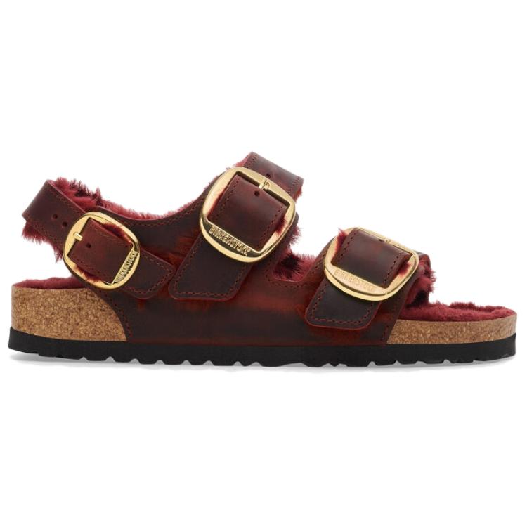 Birkenstock Leather Minimalist Versatile Fashion Slide Sandals Women sandals Red 1028041