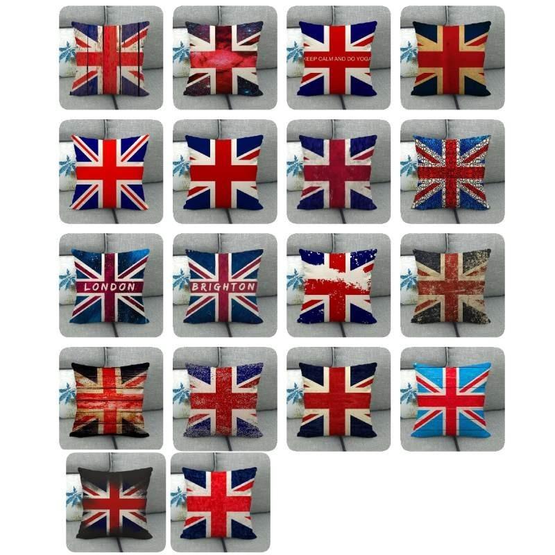 Charming Linen British Flag Pillow Cover Cartoon Design 45x45cm For Living Room