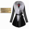 Winter Women's Mid-length Leather Trench Coat and Cotton Coat Slim PU Fur with Faux Fox Fur Collar