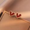 Wine Red Love Stud Earrings Female Temperament Niche Earrings Retro Little Peach Heart Earrings Ear Jewelry