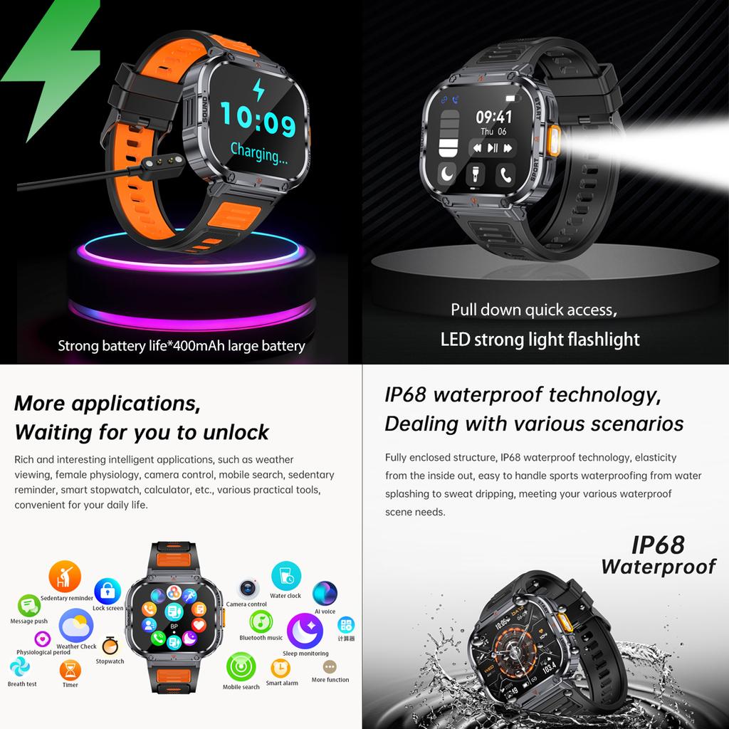 SACOSDING умные часы 2.0-дюймовый ультра большой экран светодиодный фонарик BT Calling AI Voice 400mAh мужские фитнес-спортивные трекеры умные часы