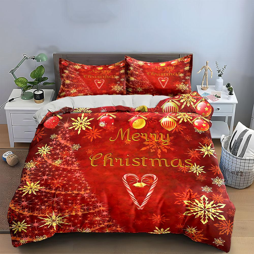 Merry Christmas Red Design Bedding Duvet Cover Set Duvet Cover Pillowcases (1*Duvet Cover 2*Pillowcases, without duvet insert)