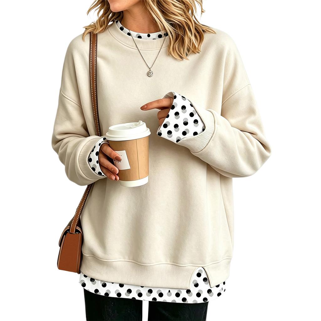 Women's Casual Printed Long Sleeve Look Sweatshirt Loose Fit Pullover