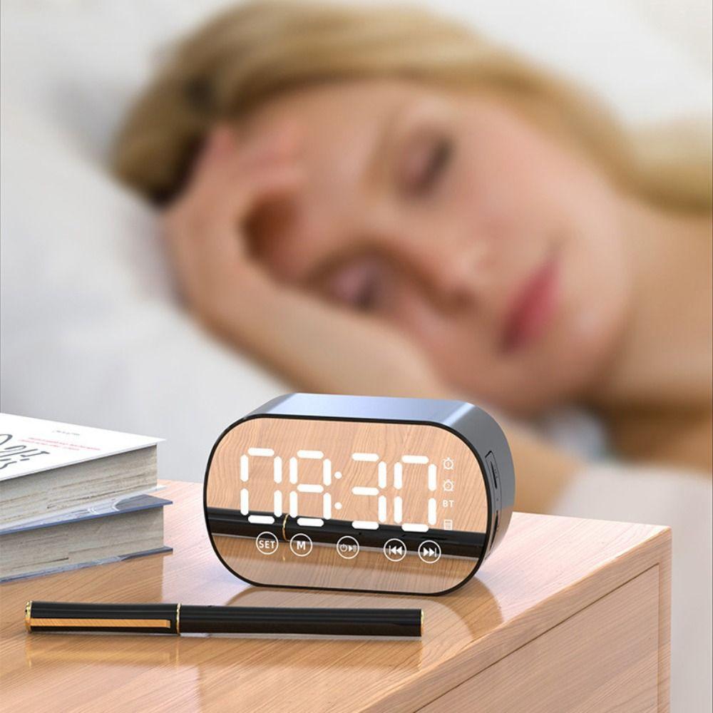 Rechargeable Bluetooth Speaker HD Mirror Display Music Player LED Digital Alarm Clock Office