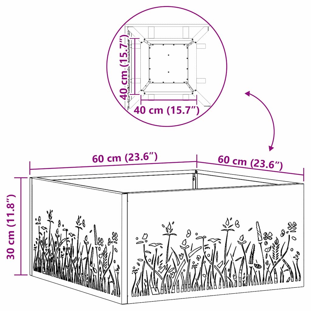 Fire Pit Brown 60 x 60 x 30 cm Weatherproof Steel