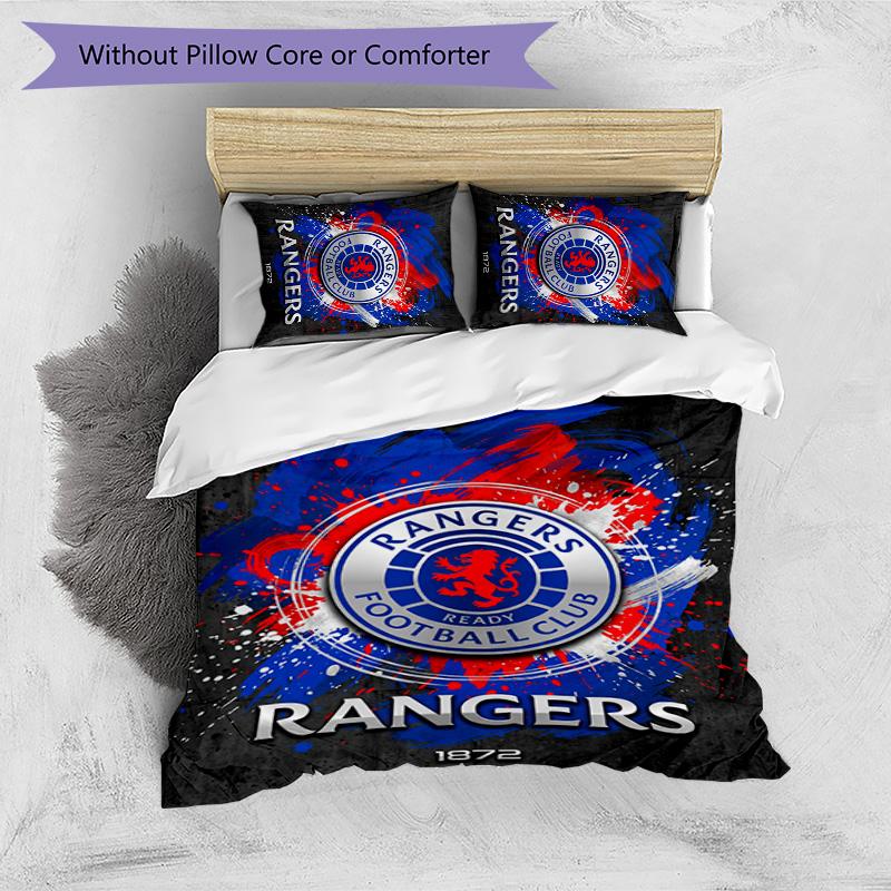 Rangers FC Печатный комплект постельного белья из 3 предметов Дышащий пододеяльник с наволочками Декоративное постельное белье для спальни дома