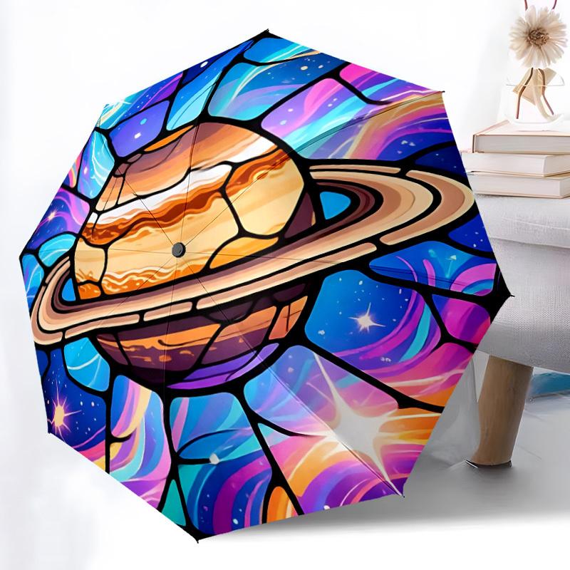 1pc Stained Glass Planet Automatic Opening/Closing Umbrella with Operation & Windproof Canopy yy260311018