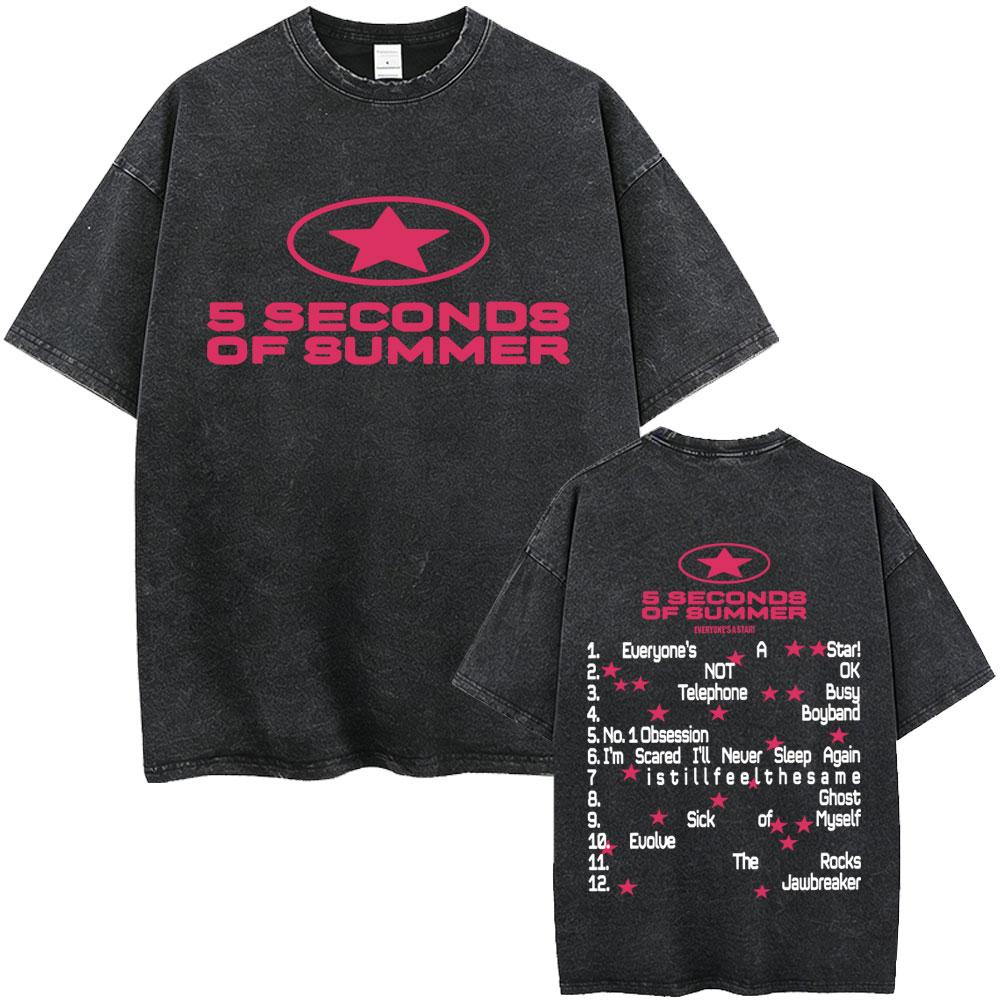 Панк-рок группа 5 Seconds of Summer Стирка Винтажная футболка Каждый - Звезда Мерч 2026 Футболки Мужчины Женщины Хип-хоп Готическая футболка
