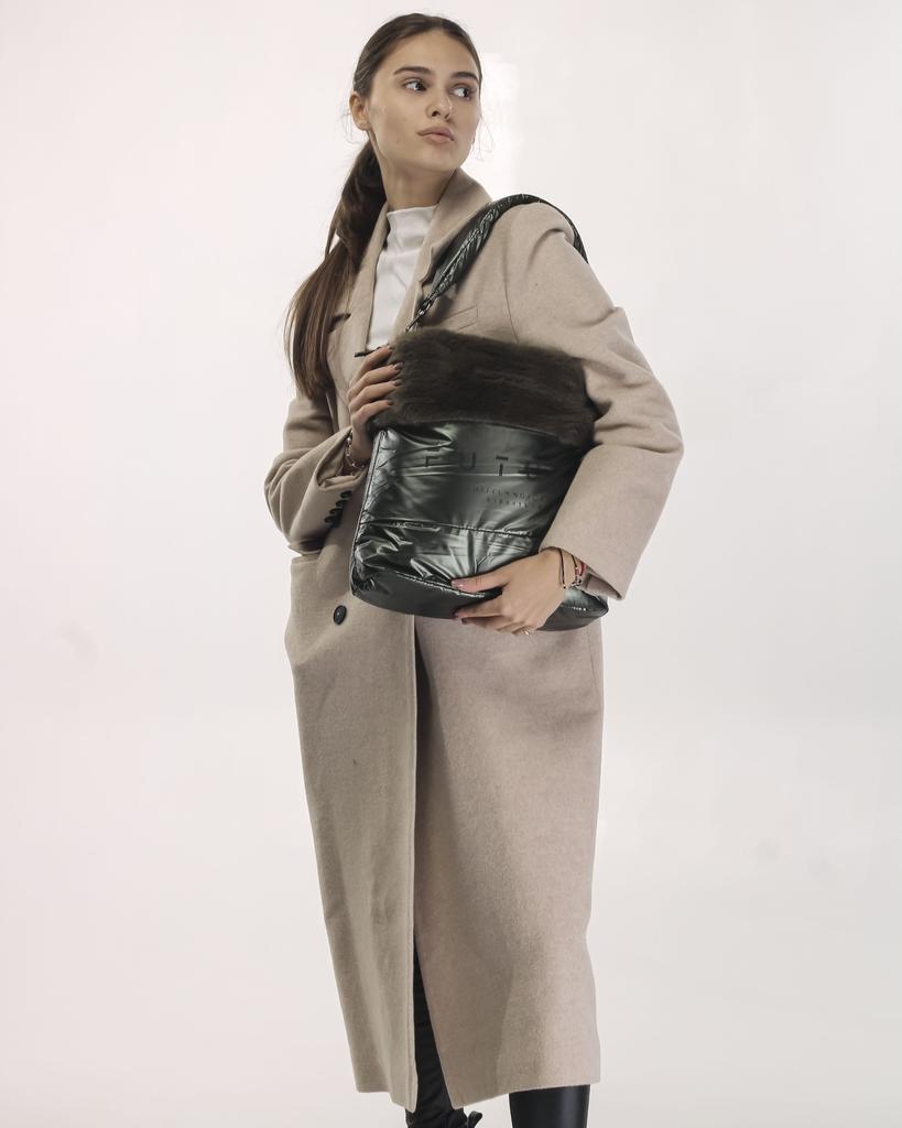 Women's Bag Batty 4600 Green Raincoat Fabric with Fur