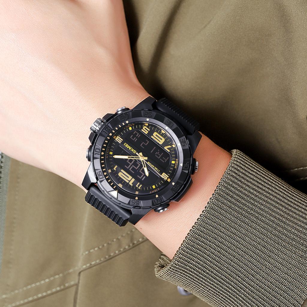 Skmei Япония Цифровой механизм 3 Time Countdown Спортивные часы Мужские Подсветка 5Bar Водонепроницаемые Секундомер Дата неделя Наручные часы