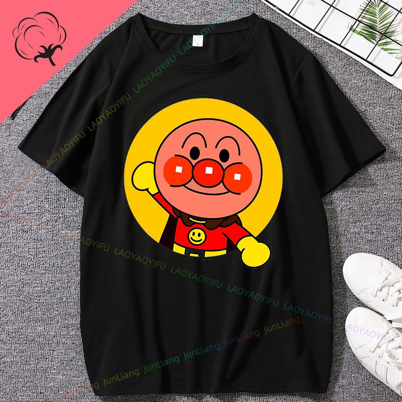 Cute Anpanman Cartoon Tee Unisex Double Sided Graphic TShirt for Men Women Kids Harajuku Style Oversized Cotton Top