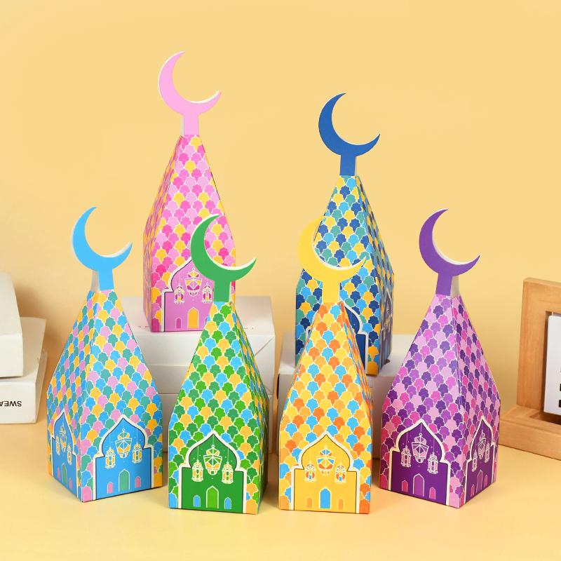 6Pcs Eid Mubarak Candy Box Moon Lantern Gift Cookie Packaging Boxes Bags Ramadan Kareem Decor Muslim Islamic Party Supplies 2024