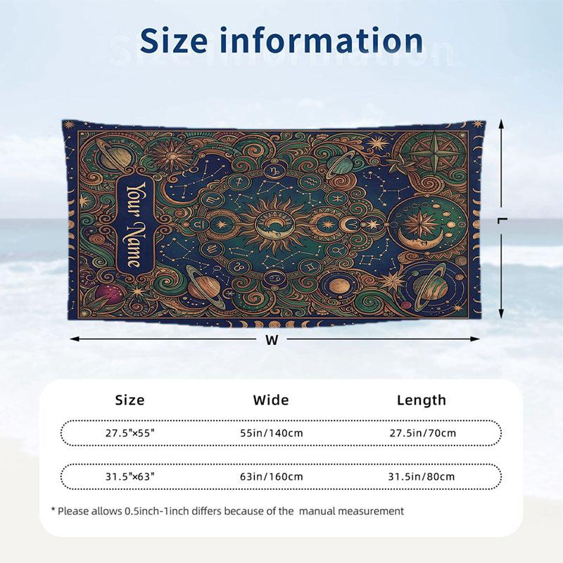 Cosmic Owl Guardian Theme Quick Dry Beach Towel Custom Name Text Print Large Sand Resistant Towel Beach Vacation