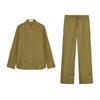 Linen Blend Long Sleeves Lapel Shirt 4786090 Linen Blend Wide Leg Mid Waist Casual Pants 4786091