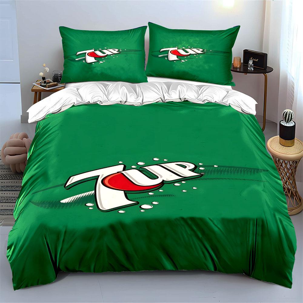 Green 7UP Logo Design Bedding Set Print Bedding Set Duvet Cover Pillowcases (1* Duvet Cover 2* Pillowcases Do Not Include Comforter)