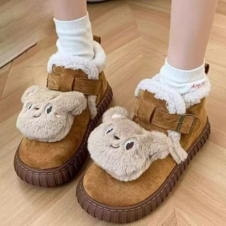 2024 зима новые универсальные милые мультяшные плюшевые теплые плюшевые хлопковые туфли для женщин Maillard платформа зимние сапоги для женщин