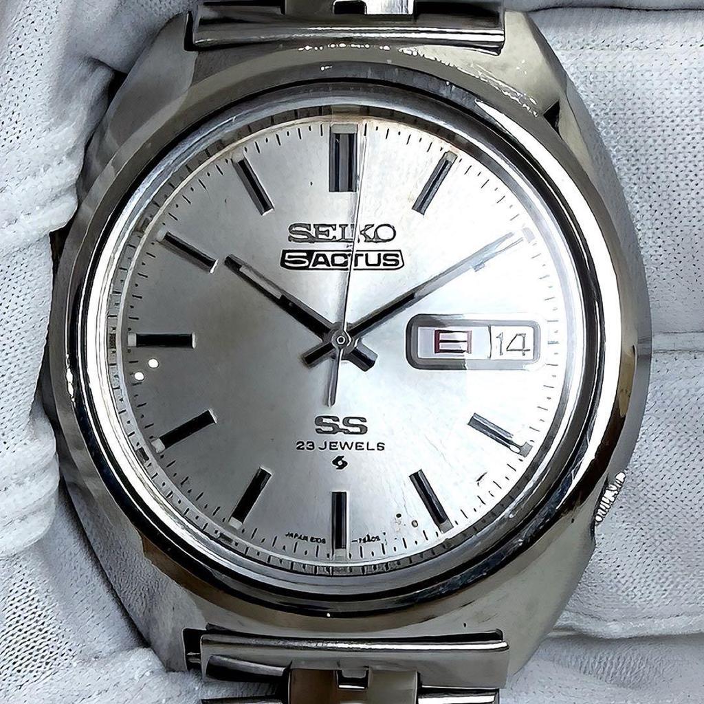 SEIKO WorKing Seiko 5ACTUS SS 23 Jewels Automatic Silver Dial Bracelet Vintage Watch 6106-7520 Day-Date