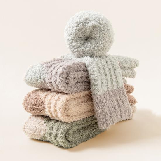 1 Pair Women Coral Velvet Socks Autumn Winter Fuzzy Thick Warm Fleece Mid-calf Socks Soft Fluffy Home Sleeping Slipper Socks