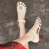 Летняя женская обувь Этнические кожаные туфли Сандалии из коровьей кожи на толстом каблуке с мягкой подошвой
