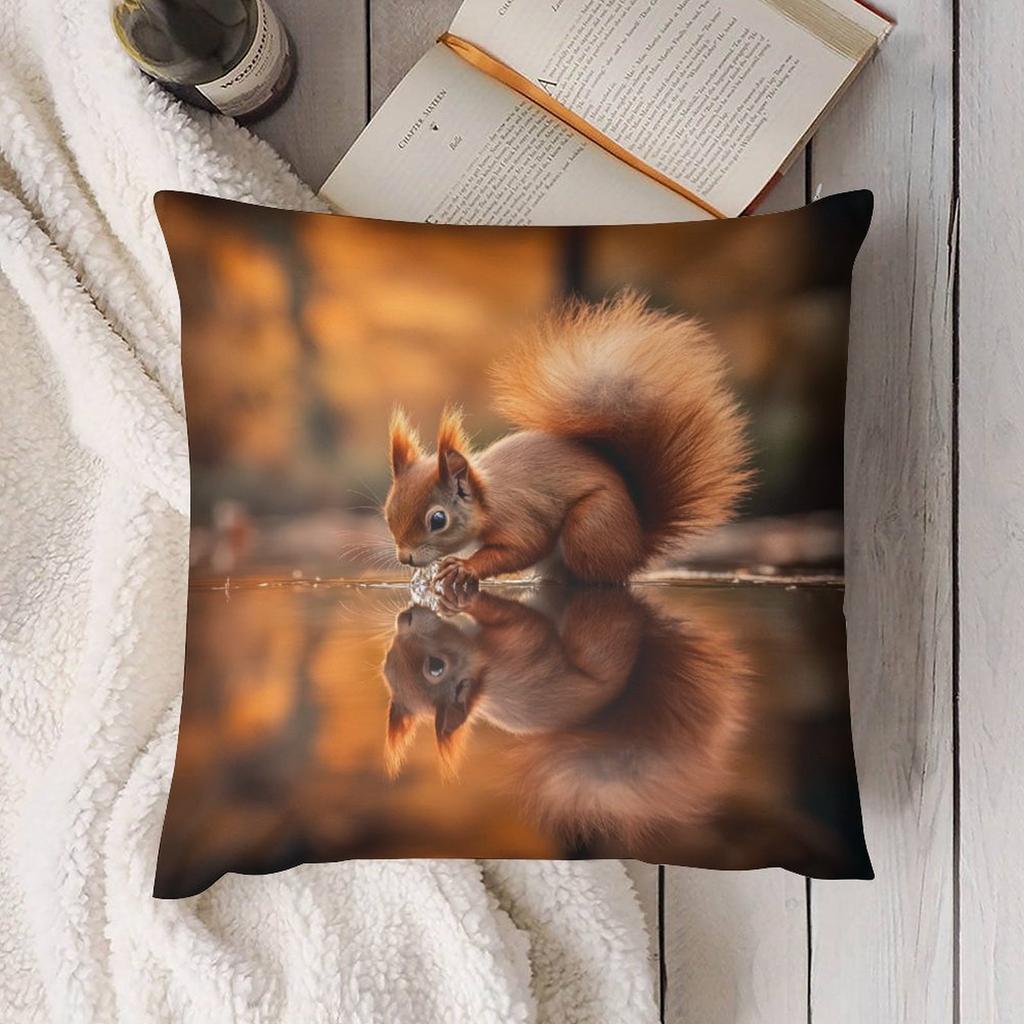 1pc Charming Red Squirrel Polyester Throw Pillow Cover, 45.72x45.72cm, Machine Washable, Zipper Closure, Versatile Home Decor Cushion Case - No Insert