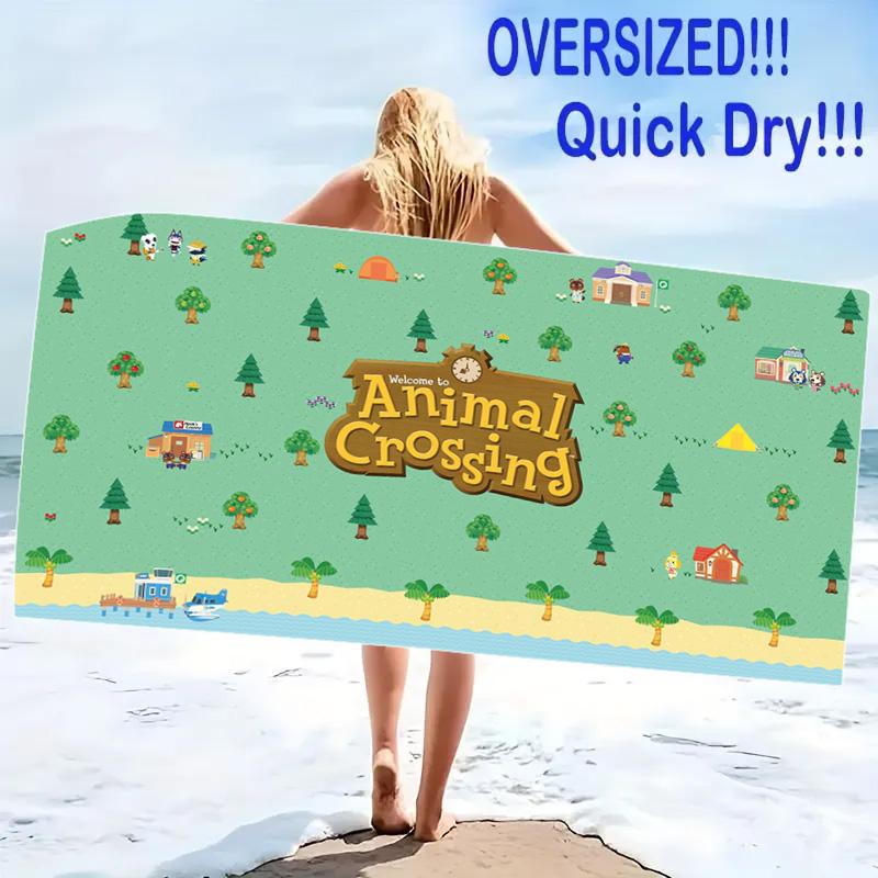 Animal Crossing Anime Print Beach Towel, Large Soft Quick Dry Towel for Beach Camping Swimming