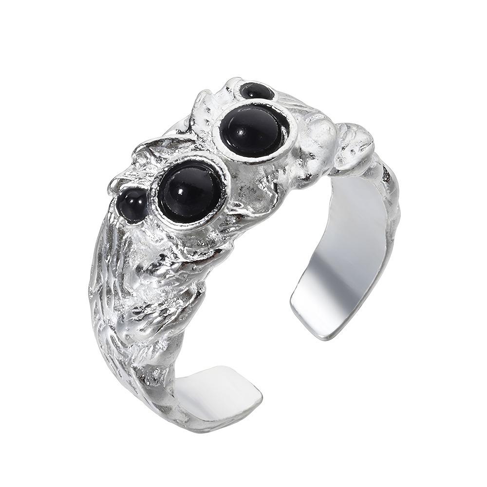Electroplated Copper Jumping Spider Ring Black Agate Statement Ring Gifts Animal Open Rings