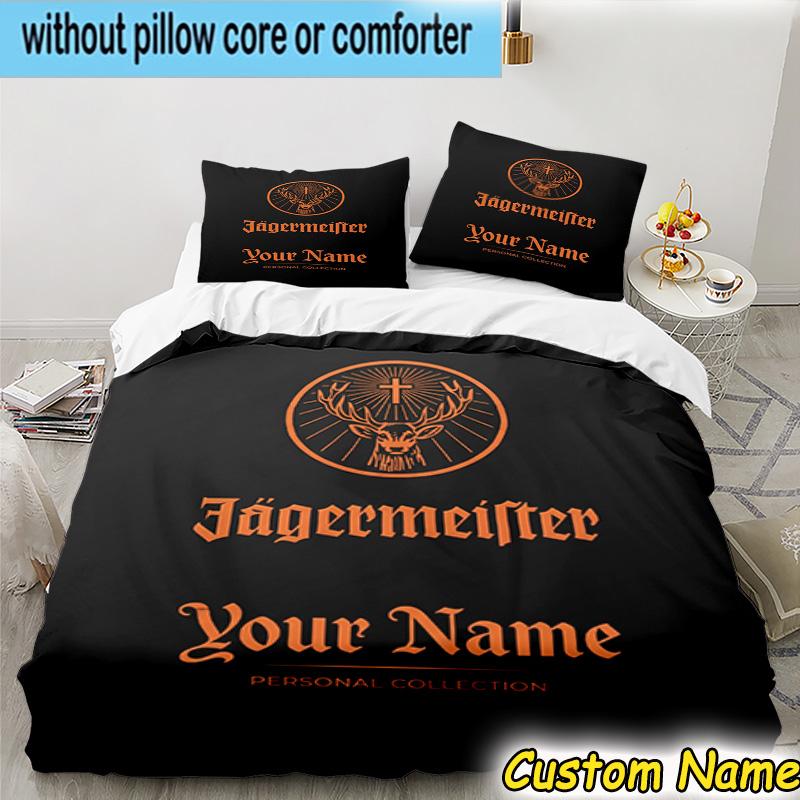 3pcs Custom Name Jager-meister Spirit Drink Bedding Set Includes 1 Duvet Cover & 2 Pillowcases for All Seasons Dormitory Home Decor Christmas gifts