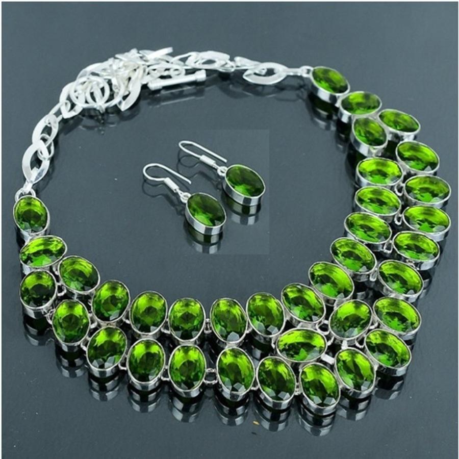 Peridot Oval Shape Gemstone Jewelry Set Handmade Beautiful Gift Necklace Earring