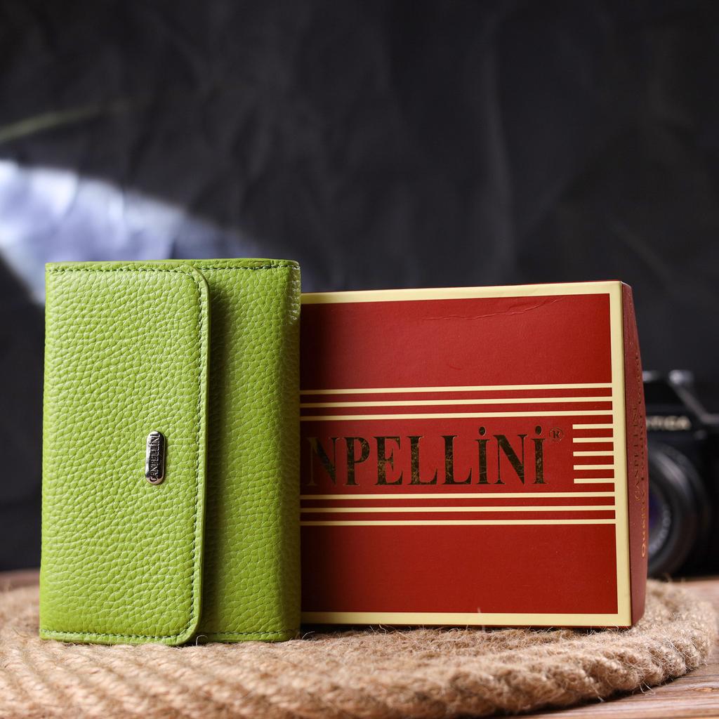 Молодежный стильный женский кошек из натуральной кожи флотар CANPELLINI Wallet 21598 Салатовый