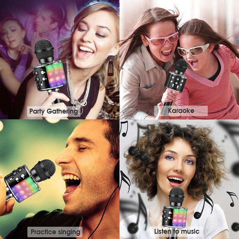 Amazmic Karaoke Microphone for Adults, Wireless Bluetooth Microphone for Singing Portable Karaoke Machine with LED Lights