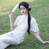 Womens White Modern Cheongsam Dress With Neck Tie Detail Sleeveless Vintage Chic Fit-and-Flare Gown Occasions