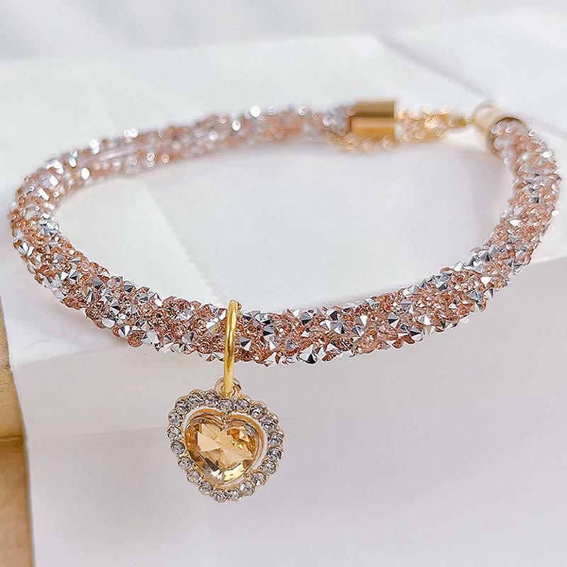 Хрустальный кошачий ошейник с кулоном в виде сердца с драгоценным камнем, праздничное ожерелье со стразами, регулируемый для кошек, щенков, чихуахуа, свадебные аксессуары для питомцев