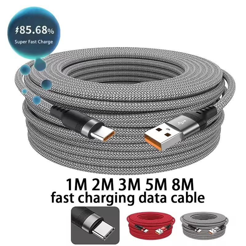 1M 2M 3M 5M 8M USB на Type C 6A Кабель Super Fast Charging USB C Удлиненный Кабель для передачи данных Для Huawei Xiaomi Vivo Realme OnePlus Oppo