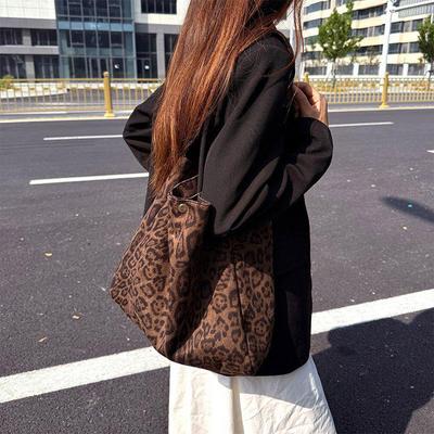 Корейская холщовая сумка-тоут с леопардовым принтом — повседневная сумка для осени/зимы, вместительная, в стиле «ленивый стиль».