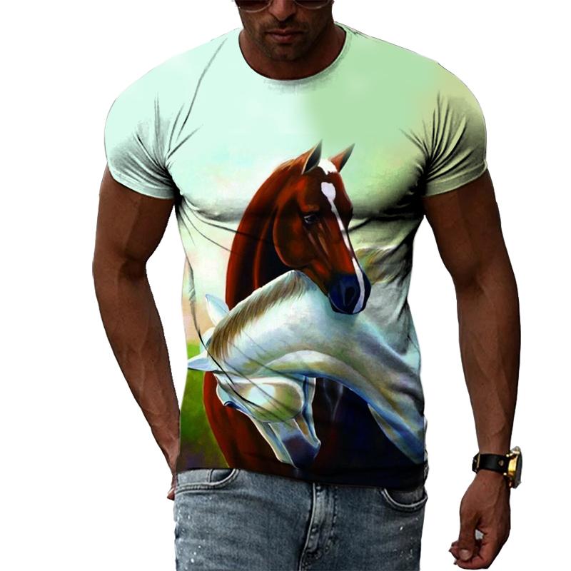 Летние футболки с оригинальным дизайном в виде животных и лошадей, мужские модные индивидуальные футболки в стиле хип-хоп с 3D принтом в стиле Харадзюку и короткими рукавами