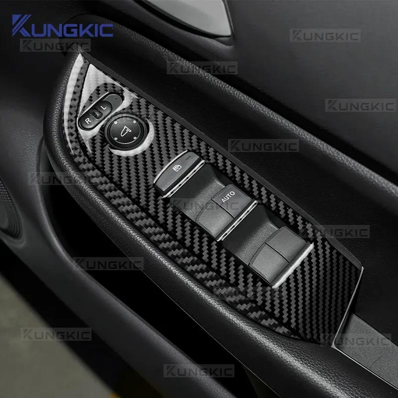 Real Soft Carbon Fiber For Honda Jazz Fit 2021 2022 2023 2024 2025 RHD Car Front Door window Lift Frame Interior Accessories.