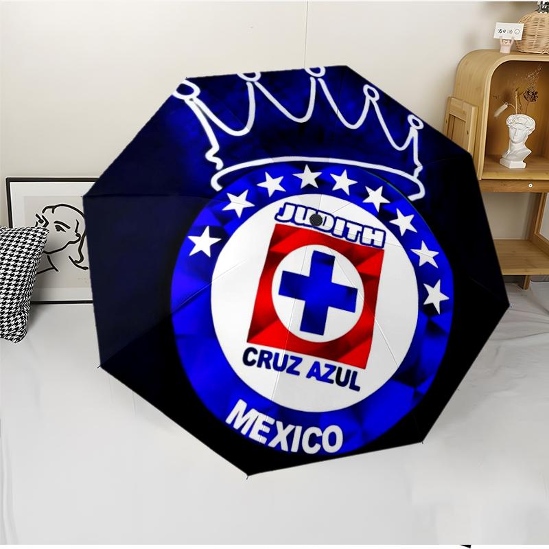 Cruz Azul Themed Fashionable Automatic Opening/Closing Folding Umbrella. Portable and Foldable, Ideal for Gift, Travel, and Daily Use.