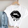 Tee Top Summer Fashion Women Print Tshirt Watercolor Lip Sweet 90s Lady Female Clothing Casual Short Sleeve Graphic T-shirt