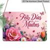 2D Flat, 1pc "Feliz Día De Las Madres" Floral Plaque, 12"×8" - Pink Peony & Tulip Decor Sign - Aluminium Wall Hanging Decoration, Mother's Day Gift