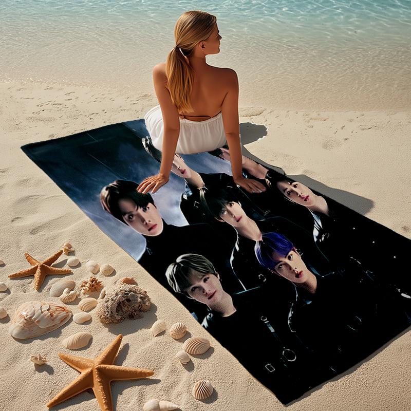 proof beach towel with a Kpop BTS pattern - soft,absorbent,quick-drying,machine washable - perfect for swimming,camping,bathing