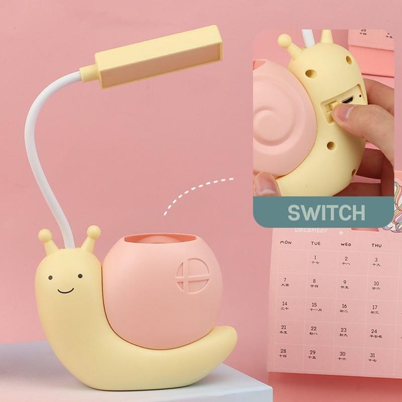 2-в-1 держатель для ручек с зарядкой в виде улитки, настольная лампа, складная защита для глаз от USB, ночник для спальни, ночник для чтения