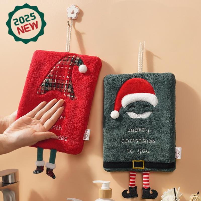 New Christmas Hand Towel Hanging Type Thickened Coral Fleece Towel Kitchen Absorbent Quick Drying Rag Cartoon Hand Towel