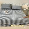 Autumn Winter Flannel Fitted Sheet, Ultra-Soft Thermal Brushed Fabric, Solid & Striped Deep-Pocket, Non-Pill Warm Breathable Bedding