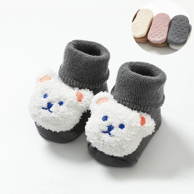 Cute Cartoon Animal Baby Socks for Boy Girl Winter Soft Cotton Bear Anti Slip Soled Newborn Toddler Sock Kids THhicken Socken