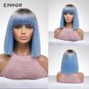 Ombre Коричневые Синие Короткие Боб Натуральные Синтетические Прямые Волосы с Челкой для Женщин Повседневные Косплей Парики из Термостойкого Волокна