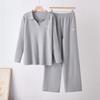 Womens Knit Set With Embroidered Collar Long Sleeve Top Wide Leg Pants Casual Outfit Fall Winter 2026