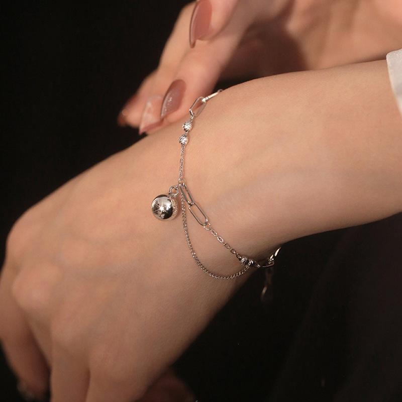 Серебряный браслет S925, французская мода, простой стиль, асимметричная цепочка, браслет из цветочных бусин, женский круглый браслет из бусин