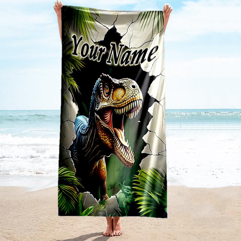 1PC Custom Name Dinosaur Adventure Beach Towel Highly Absorbent And Sand-Resistant Towel for Swimming, Pool, Yoga, And Travel Lightweight
