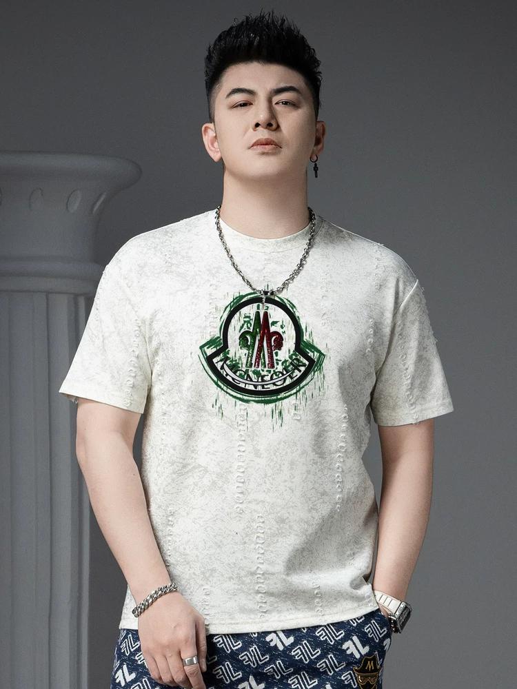 European Men's High-End Printed Sequin Short-Sleeve T-Shirt Trendy Brand Ripped 2025 New Summer Half-Sleeve Top for Men